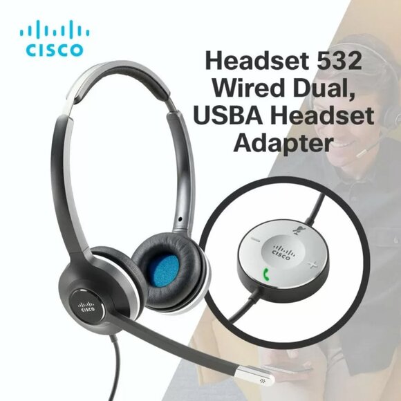 Cisco Systems CP-HS-W-532-RJ= Headset 532 Wired Dual W/ Quick Disconnect - Picture 1 of 4